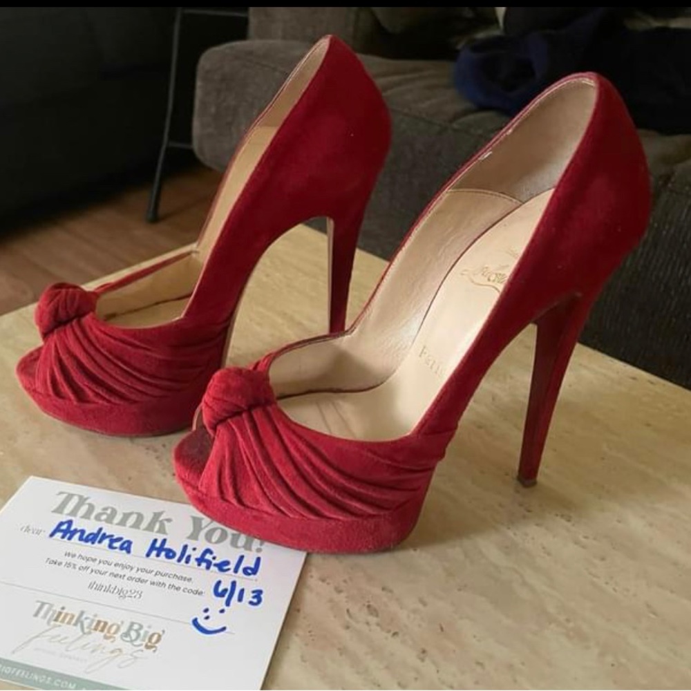 Christian Louboutin Red Suede Rose Lady Gres 20th Anniversary Collection Knot